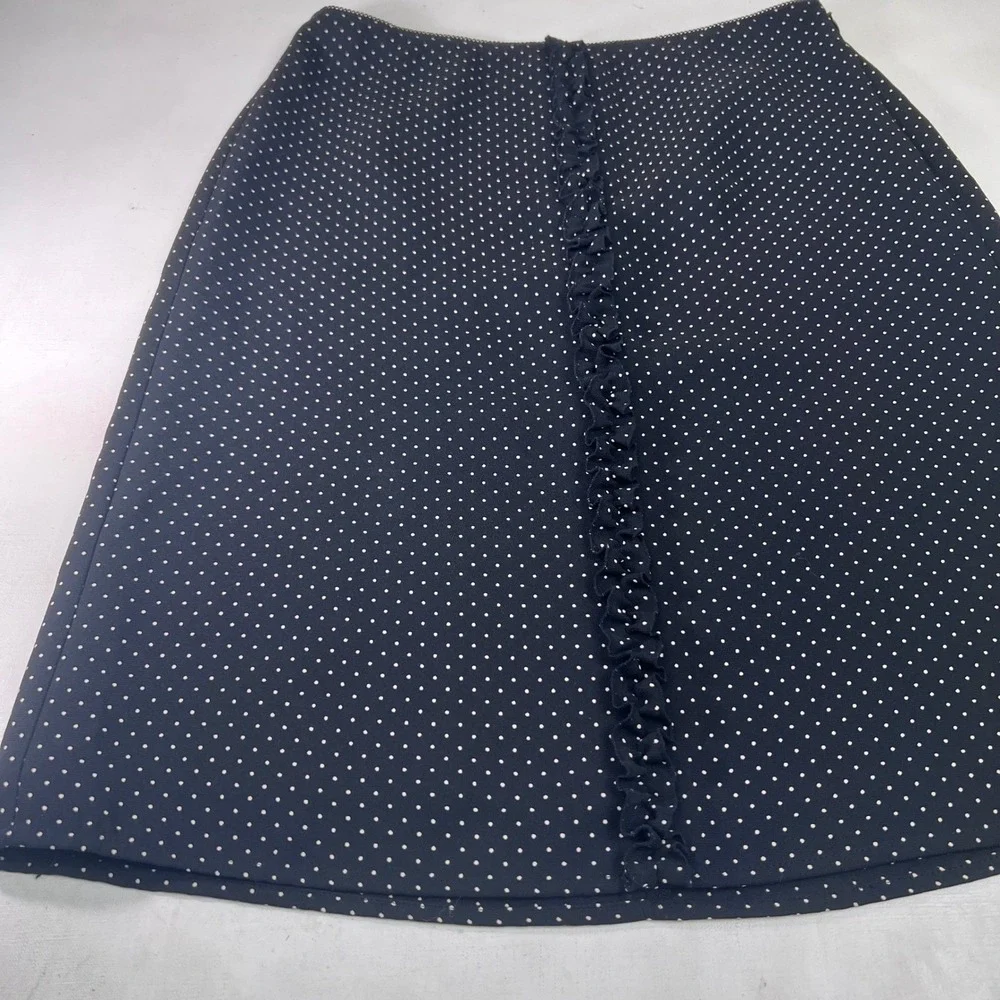 Ann Taylor LOFT Polka Dot Skirt Ruffle Trim Black White Size‎ 4 Career Classic